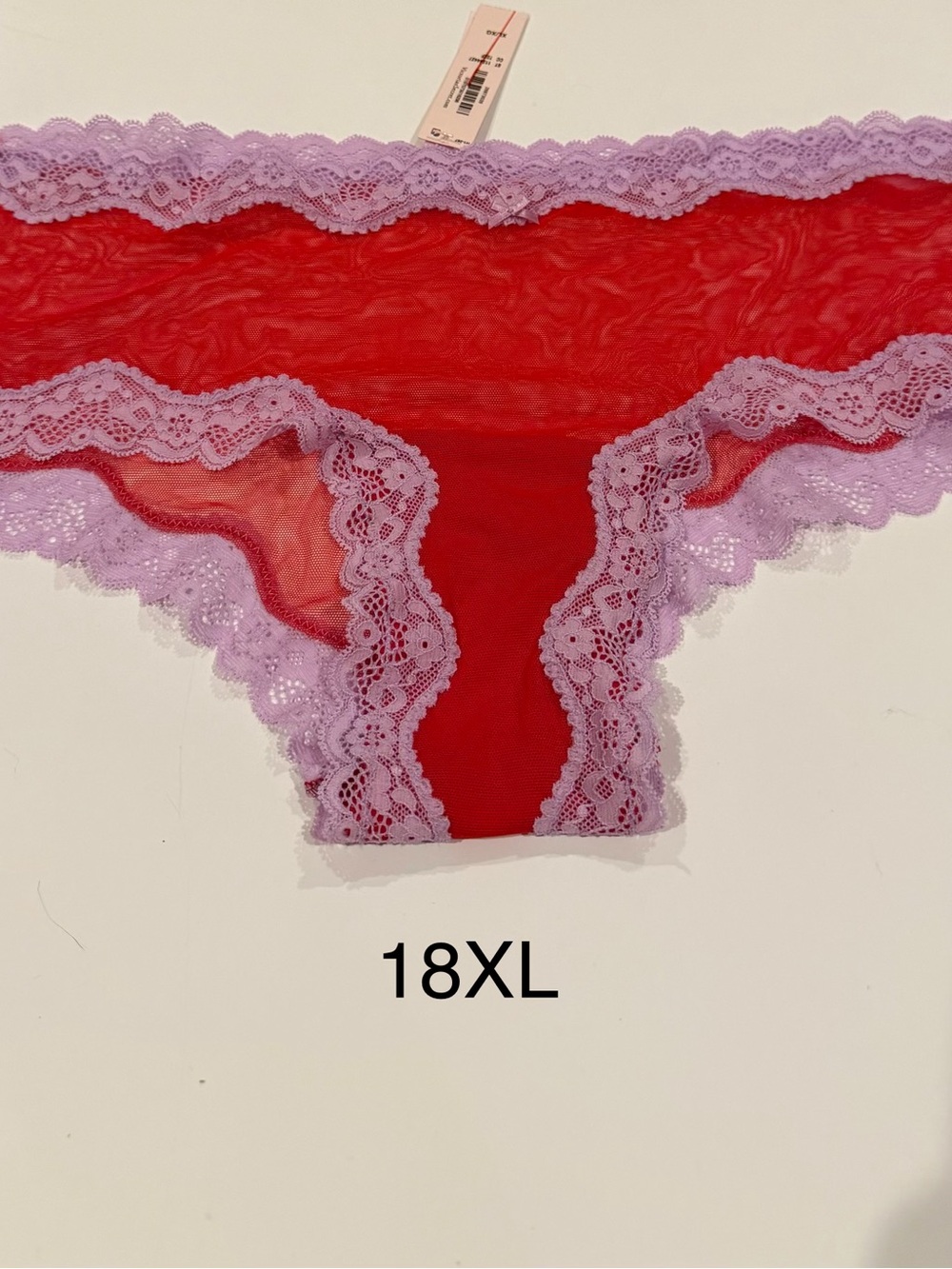 Lace-Trim Panty - Red with Lavender Trim